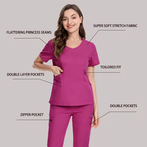 Setelan Scrub Dokter Ringan Kerah V Lengan Pendek Atasan Celana Multi-Kantong untuk Staf Rumah Sakit Salon Kecantikan Wanita - Product Image 2