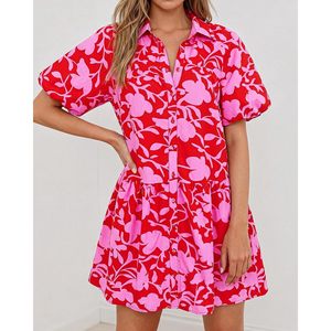 FOXA Womens <b>Summer</b> Floral Shirt <b>Dress</b> Puff Sleeve Button Down Mini <b>Boho</b> Casual Sun <b>Dress</b> Natural Waist Woven Fabric - Product Image 3