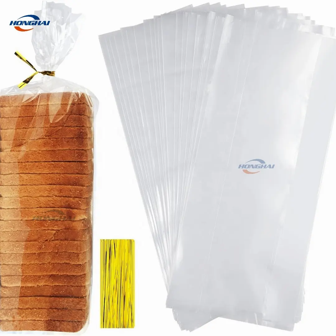 Túi bánh mì rõ ràng với cà vạt vàng, 30 túi bánh mì rõ ràng cho bánh mì tự làm và 50 cà vạt, túi bánh mì nhựa có thể tái sử dụng có thể điều chỉnh,
