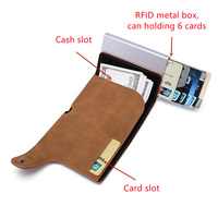 Dompet Minimalis Kulit PU Logam Pop Up Porte Monnaie Pria RFID dengan Tempat Kartu dan Uang Tunai