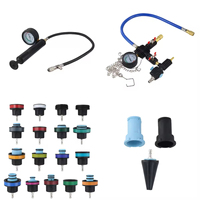 Podofo Kit de testeur de pression de radiateur 28 pièces, détecteur de fuite de réservoir d'eau de véhicule, type automatique sous vide, pour système de refroidissement