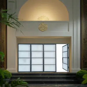 Puertas plegables de hierro forjado y vidrio de estilo francés moderno, superficie terminada para puertas de entrada y aplicaciones de oficina en casa