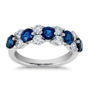 Women's <b>White</b> Gold <b>Sapphire</b> Eternity Band <b>Ring</b> Round Brilliant Cut Prong Setting Engagement Jewelry - Product Image 2