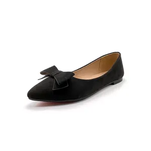 Besure先のとがったつま先黒革低カジュアル高品質デザインパンプス女性靴フラットサイズ43