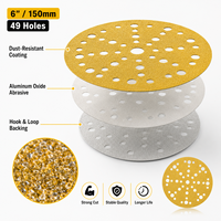 Bande abrasive en oxyde d'aluminium 40, 6 pouces, 49 trous, 1 mm, à crochets moyens, OEM/ODM # ~800 #   Disque de ponçage rond jaune pour ponceuse orbitale aléatoire