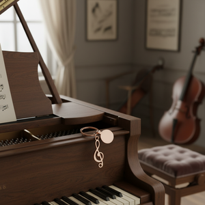 Porte-clés en or rose avec note de musique et étiquette circulaire pour les amateurs de musique et les cadeaux - Product Image 3