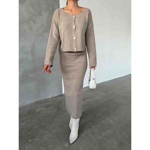 <b>Skirt</b> Jacket Knitwear Set 1516 - Mink - Product Image 2
