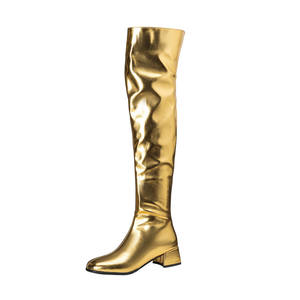 Mode plissé femmes bottes longues 2025 automne hiver élégant robe de soirée mi <span class=keywords><strong>talon</strong></span> Sexy dame sur le genou bottes or grandes tailles 46 - Product Image 5