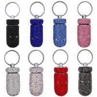 Petite boîte à médicaments en alliage d'aluminium entièrement ornée de strass, mini flacon à médicaments étanche pour l'extérieur, boîte à pilules portable en métal