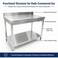 Table de travail en acier inoxydable de qualité supérieure, durable, à tubes carrés, avec pare-éclaboussures et étagère inférieure pour cuisine de restaurant