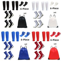 Ensemble de football 7 pièces : Chaussettes de football en fibre de polyester tricotées et enduites de colle et protège-tibias
