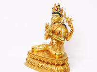 Statue d'Avalokiteshvara à quatre bras en laiton antique, sculpture bouddhiste plaquée or faite à la main, thème ange pour la décoration d'autel de maison ou de jardin