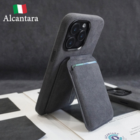 Dompet Kartu Kredit Magnetik Premium Alcantara untuk iPhone Desain Mewah dengan Penyangga Kompatibel dengan Semua Model