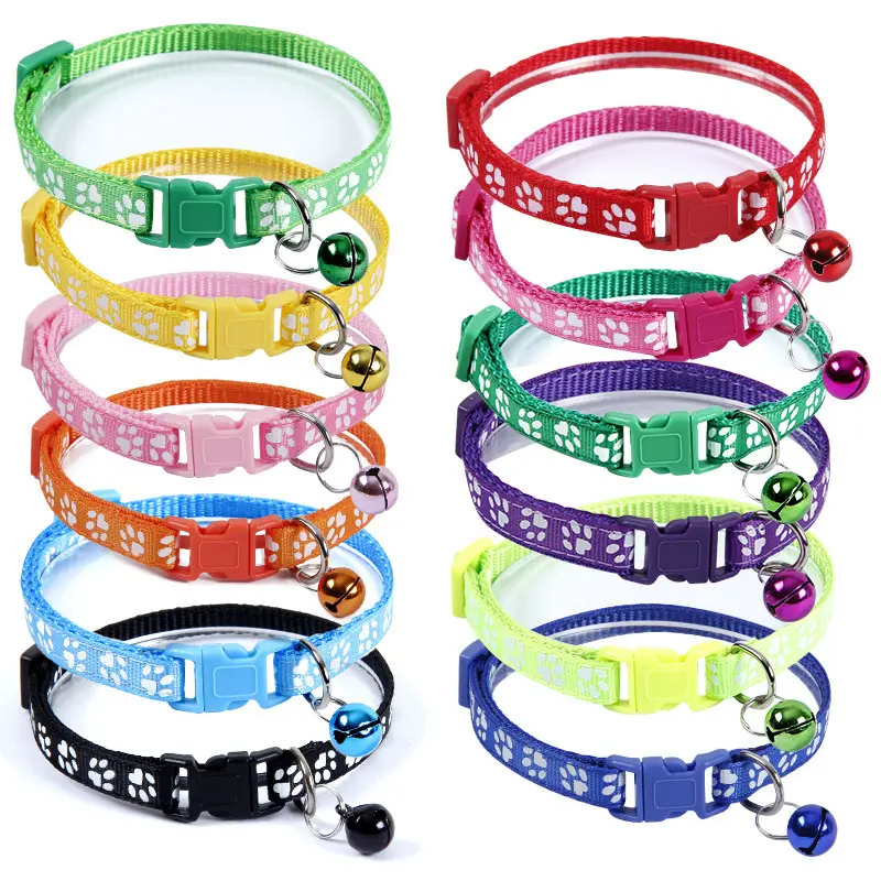 Nhà Sản Xuất Bán Buôn Đa Màu Sắc Paw In Điều Chỉnh Nylon Cat Dog Collar Với Chuông