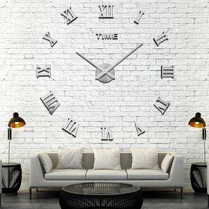 Grande <span class=keywords><strong>Horloge</strong></span> <span class=keywords><strong>Murale</strong></span> Silencieuse sans Cadre 3D DIY à Chiffres Romains pour Décoration de Salon - Product Image 5