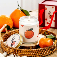 Bougie parfumée au soja en verre orange porte-bonheur de luxe avec couvercle, coffret cadeau de prospérité chinoise, bougie en cire de soja