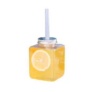 500 ml square clear plastic juice drink bottle with suction jar