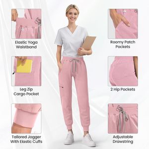 Pantalones Médicos para Mujer FOXA, Estilo Jogger, Cintura Media con Cordón, Bolsillos Tipo Cargo, para Uso Hospitalario, Tejido de Punto con Mezcla de Algodón - Product Image 2