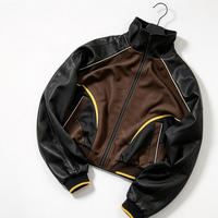 Blouson Bomber Rétro Personnalisé pour Homme avec Manches en Cuir PU et Panneaux Tricotés, Col Montant, Fermeture Éclair Intégrale, Style Vintage Streetwear, Manteau Extérieur OEM ODM