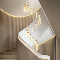 Lustre en cristal de luxe pour escalier, maisons duplex, villa, salon suspendu, moderne, minimaliste, LED à intensité variable