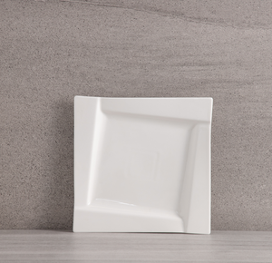 Custom White Porcelain Square Plates & Bowls, Embossed Wave Edge, Durable Ceramic Tableware for Restaurant, Catering & Kitchen - Product Image 2