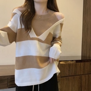 Maglione a maniche lunghe unico maglione donna seducente maglioni a righe da donna - Product Image 3