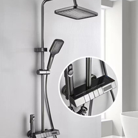 Ensemble de douche en aluminium avec design LED et thermostat intelligent, système de robinetterie de douche à effet pluie gris, noyau de valve en céramique, luxe
