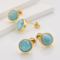 Boucles d'oreilles clous classiques en pierres précieuses, cadeau, bijoux authentiques en larimar, boucles d'oreilles bleues en argent sterling 925 pour femmes, vente en gros