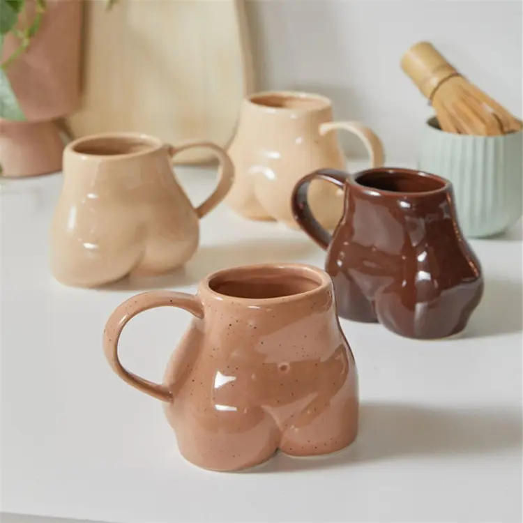 Speckle handcraft women body buns funny ceramic mugs cups butt coffee porcelain mug