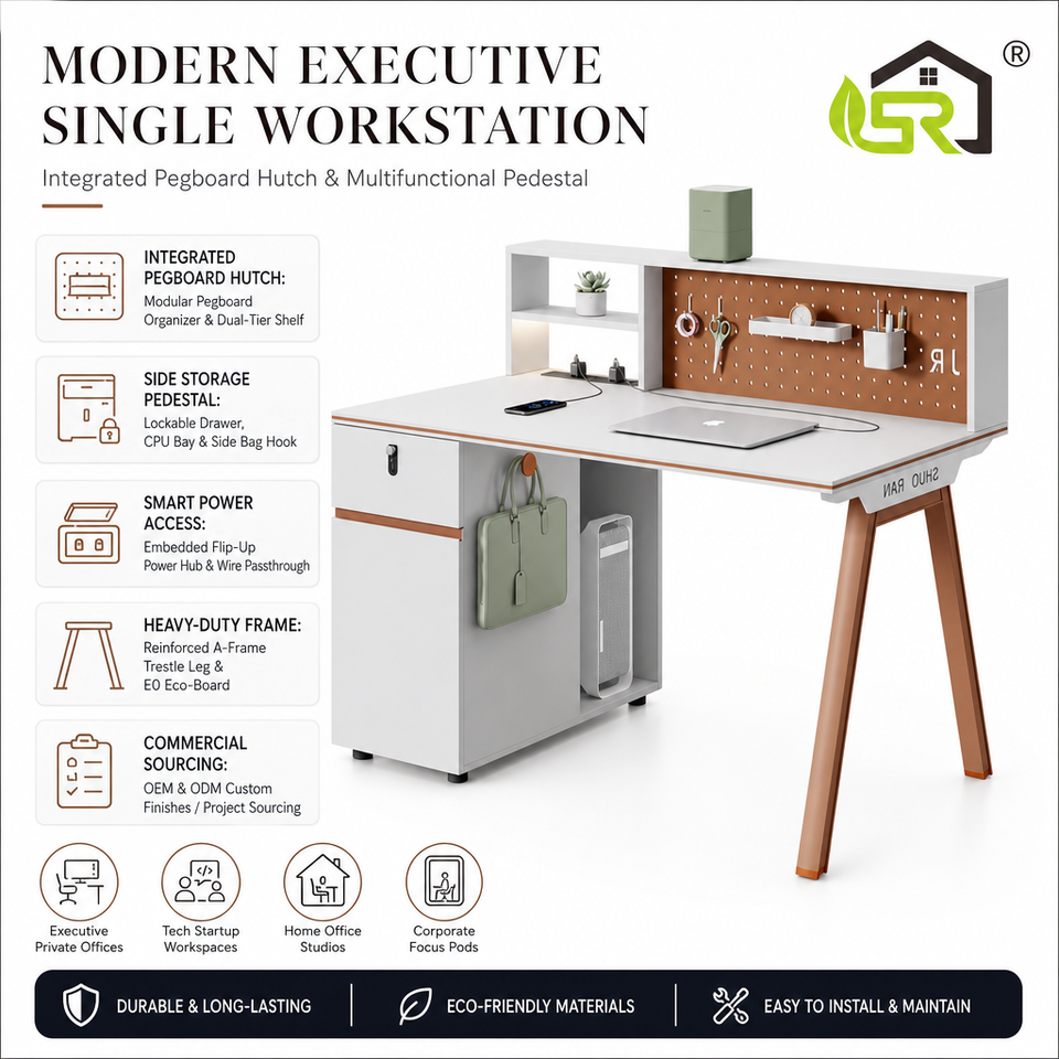 Modern Executive Single Workstation Desk with Storage Hutch for Office ...