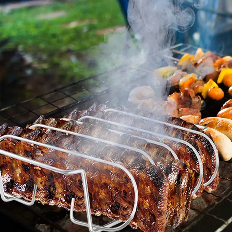 Ngoài Trời Nướng Sườn Rang Giá Thép Không Gỉ Gà BBQ Sườn Kệ Cho Người Hút Thuốc