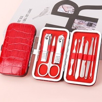 Ensemble de coupe-ongles en acier au carbone 9 pièces, boîte en cuir, motif à carreaux, kit complet d'outils de manucure, kit de manucure et pédicure, étui de rangement