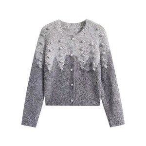 Dalang Sweater Factory Women's Gradient Knitted <b>Cardigan</b> Loose Fit Autumn Winter Pom Pom Single Breasted Anti Pilling - Product Image 3