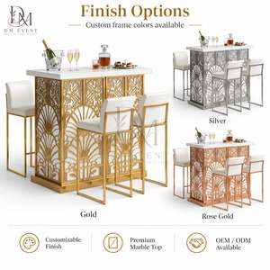 Mesa de cóctel desmontable de acero inoxidable dorado estilo Art Déco para alquiler de espacios de recepción de bodas para compradores de adquisiciones de hoteles - Product Image 4