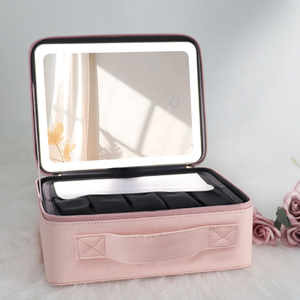 Caja de almacenamiento de cosméticos de escritorio de gran capacidad, bolsa de <span class=keywords><strong>maquillaje</strong></span> portátil impermeable <span class=keywords><strong>con</strong></span> espejo de <span class=keywords><strong>luz</strong></span> LED <span class=keywords><strong>para</strong></span> viajes - Product Image 1