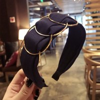 Corée du sud Boutique accessoires de cheveux, cerceau de cheveux noir mode femmes anneau d'or bandeau en tissu Art large bord bandeau