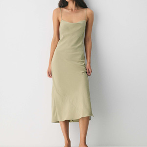 Robe midi décontractée vintage pour femme en mélange de lin brodé, dos nu, à nouer, bretelles spaghetti, fente latérale, été - Product Image 1