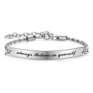Bracelet incurvé en acier inoxydable 5 mm gravé au laser « Toujours crois en toi », réglable, unisexe, cadeau, bijoux - Product Image 5