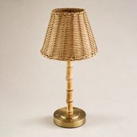 Lampe de table LED sans fil style ferme, abat-jour en rotin naturel, tige en bambou brûlé, commande tactile, alimentation par batterie, décoration intérieure