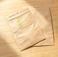 Sachet alimentaire personnalisé en kraft écologique végétalien avec fenêtre transparente, fermeture éclair et trou de suspension