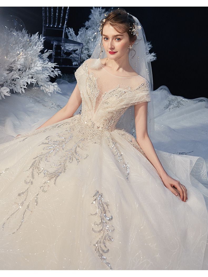 crystal beads for wedding dress Swarovski Crystals Beaded Shiny Wedding Gown with Rhinestone Embroidery High Neck Piece main image 0