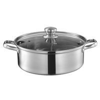 Casserole double face en acier inoxydable 304 pour usage domestique, compatible avec les plaques à induction, base épaissie avec couvercle en verre