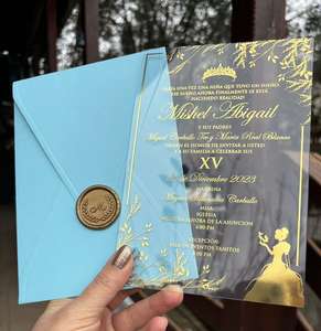 Invitation de mariage élégante en acrylique avec feuille d'or, sceau de cire et enveloppes, faible quantité minimale de commande - Product Image 4