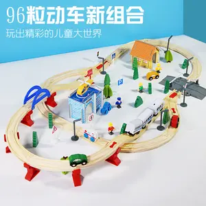 ชุดของเล่นติดตามรถไฟทำจากไม้สำหรับเด็กเกมการศึกษาระบบส่งทางไฟฟ้าสำหรับเด็ก