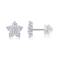 Boucles d'oreilles clous en argent sterling 925 avec fleur à cinq pétales et moissanite pour femme, sertissage à griffes, couleur D, moissanite VVS1, boucles d'oreilles diamant