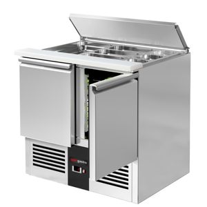 GGM Gastro Saladette PREMIUM - 903mm - 2 doors - with inlet for 2x GN 1/1 & 3x GN 1/6 & stainless steel lid - Product Image 6