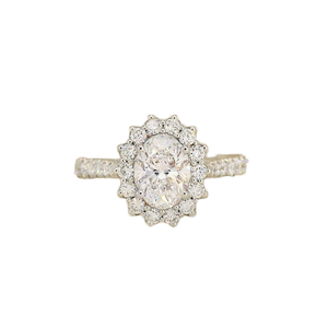 Anillo de compromiso de halo de diamante de moissanita de corte ovalado de 10x8mm | Anillo DE BODA Pave Band | Joyería fina Plata de ley personalizada Oro de 18 quilates - Product Image 1