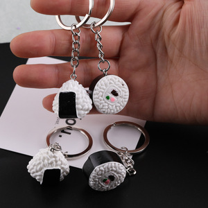 Resin Simulation Sushi Keychain 3D Shape Zinc Alloy Metal Plated White Black Rice Ball Design For Bag Earphone Case <b>Accessory</b> - Product Image 4