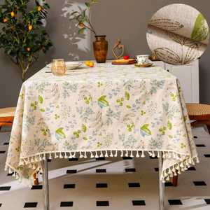 Fabricante directo Manteles personalizados Mantel de lino Flor Rectángulo Mantel redondo Mantel bordado con borla - Product Image 3