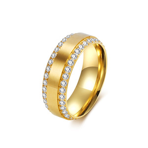 <b>Titanium</b> Steel <b>Ring</b> With Zircon Pave Setting Unisex Fashion Jewelry Gift Index Finger Band Steel Gold Color - Product Image 5